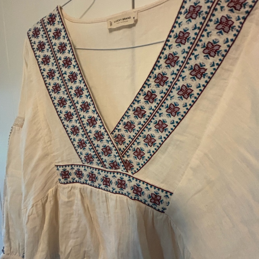 Lucky Brand Ivory Embroidered Blouse